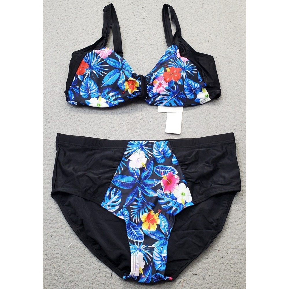 Itzel Swimwear OEKO-TEX 2pcs Set Women 12B Multi Tropical Print Adjustable Strap